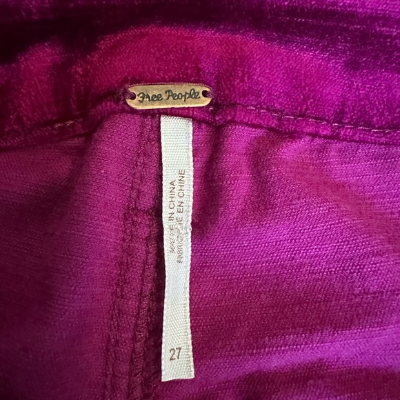 4. Free people crushed velvet cranberry colored pants - Picture 1 of 4